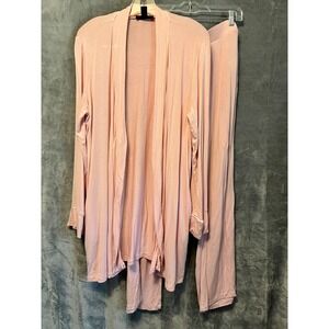 A Pea in the Pod Pink Maternity Sleep Set L Robe Pants Soft Rayon Pajamas